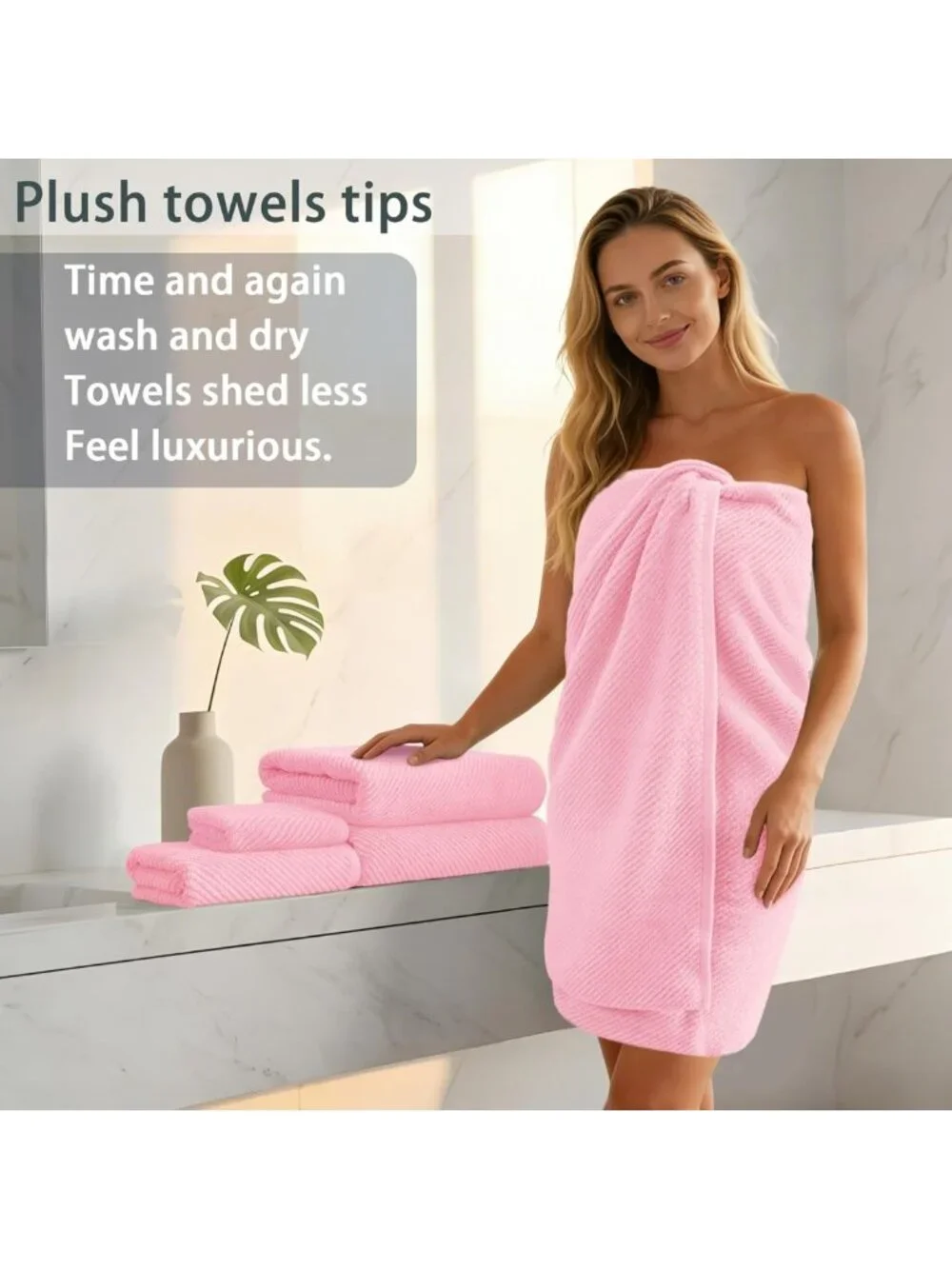 Soft Pink Cotton Towel Set of 6 - Quick Dry, Lightweight Bath & Hand Towels